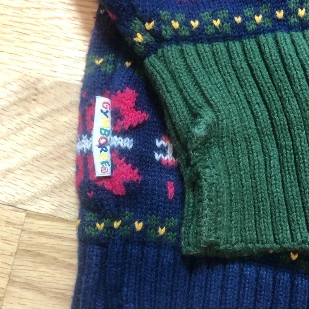 Vintage Gymboree Sweater Medium Fair Isle Pink Blue Green 100% Cotton